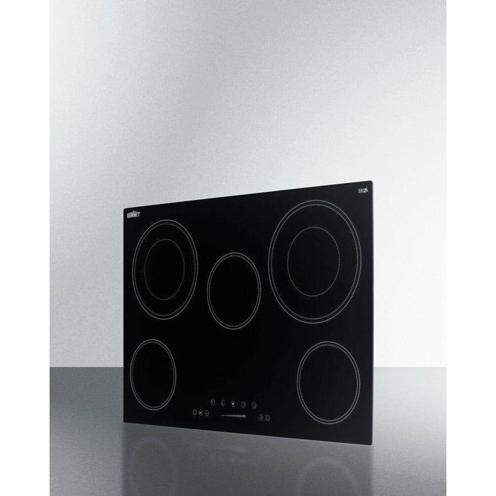 Summit 30 in. Wide 208-240V 5-Burner Radiant Cooktop with 5 Elements, Hot Surface Indicator, ADA Compliant, ETL Safety Listed, Child Lock, ETL, Residual Heat Indicator Light, Digital Touch Controls, EuroKera Glass Surface - CR5B30T