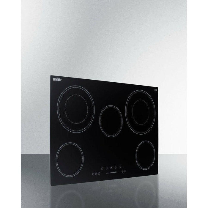 Summit 30 in. Wide 208-240V 5-Burner Radiant Cooktop with 5 Elements, Hot Surface Indicator, ADA Compliant, ETL Safety Listed, Child Lock, ETL, Residual Heat Indicator Light, Digital Touch Controls, EuroKera Glass Surface - CR5B30T