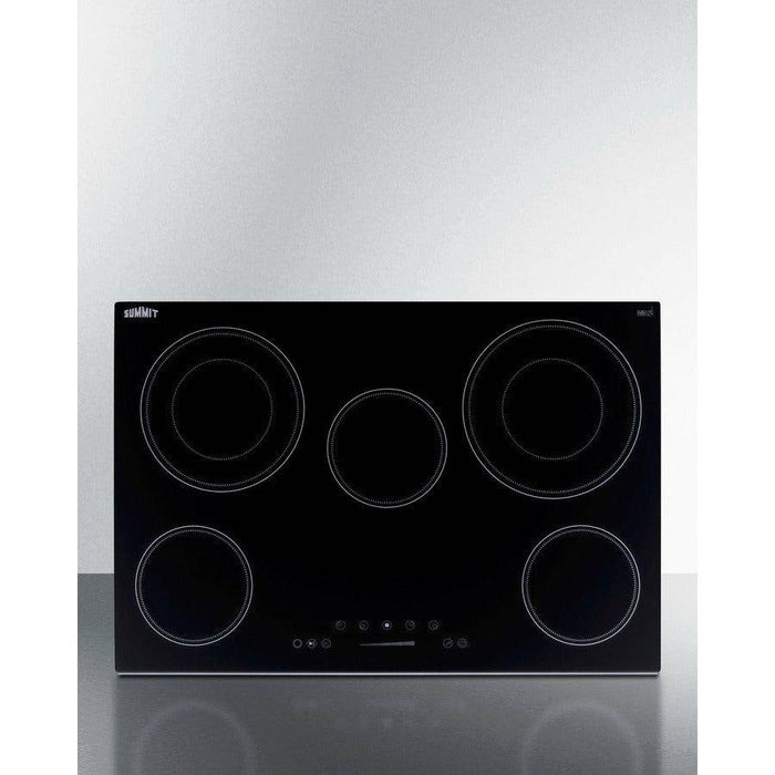 Summit 30 in. Wide 208-240V 5-Burner Radiant Cooktop with 5 Elements, Hot Surface Indicator, ADA Compliant, ETL Safety Listed, Child Lock, ETL, Residual Heat Indicator Light, Digital Touch Controls, EuroKera Glass Surface - CR5B30T