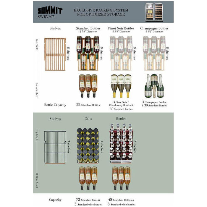 Summit 30 in. Wide Built-In Wine/Beverage Center with 5.8 cu. ft. Capacity Lock, 9 Shelves Including Wine Racks, Digital Thermostat - SWBV3071