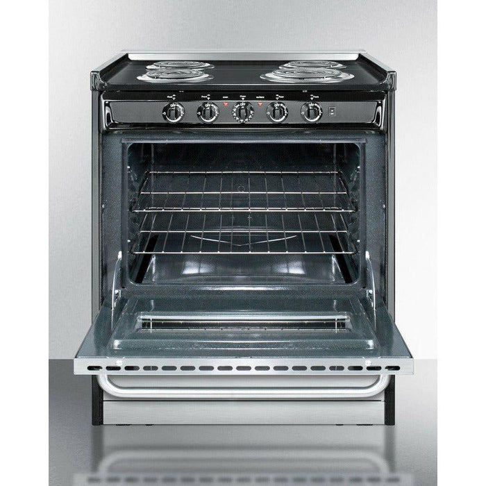 Summit 30 in. Wide Electric Coil Range with 4 Elements, 3.7 cu. ft. Total Oven Capacity, ADA Compliant, in Stainless Steel - TEM210BRWY