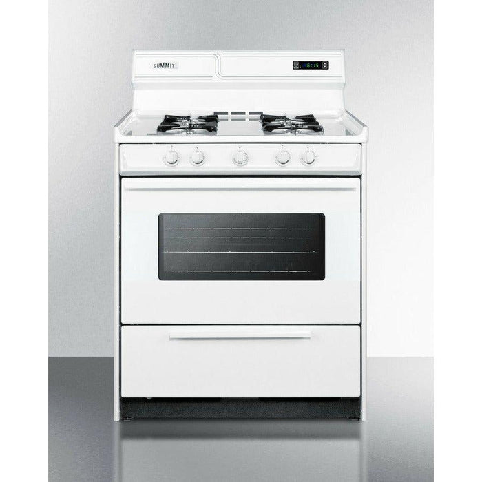 Summit 30 in. Wide Gas Range with Manual Clean, Black Glass See-Thru Door, Electronic Ignition and Clock w/ Timer - WNM2307