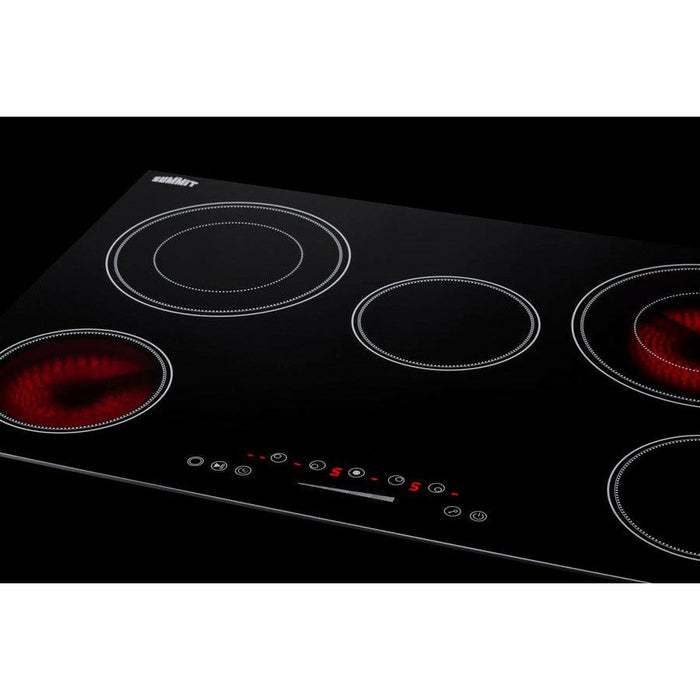 Summit Cooktops Summit 30" Wide 208-240V 5-Burner Radiant Cooktop with 5 Elements, Hot Surface Indicator, ADA Compliant, ETL Safety Listed, Child Lock, ETL, Residual Heat Indicator Light, Digital Touch Controls, EuroKera Glass Surface - CR5B30T