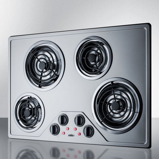 Summit Cooktops Summit 30" Wide 230V 4-Burner Coil Cooktop with 4 Elements, Hot Surface Indicator, ADA Compliant, Push-to-Turn Knobs in Stainless Steel - CR430SS