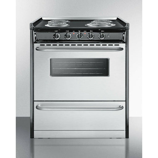 Summit Ranges Summit 30" Wide Electric Coil Range with 4 Elements, 3.7 cu. ft. Total Oven Capacity, ADA Compliant, in Stainless Steel - TEM210BRWY