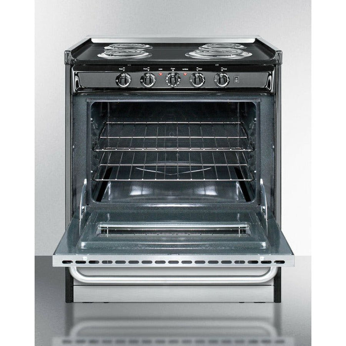 Summit Ranges Summit 30" Wide Electric Coil Range with 4 Elements, 3.7 cu. ft. Total Oven Capacity, ADA Compliant, in Stainless Steel - TEM210BRWY