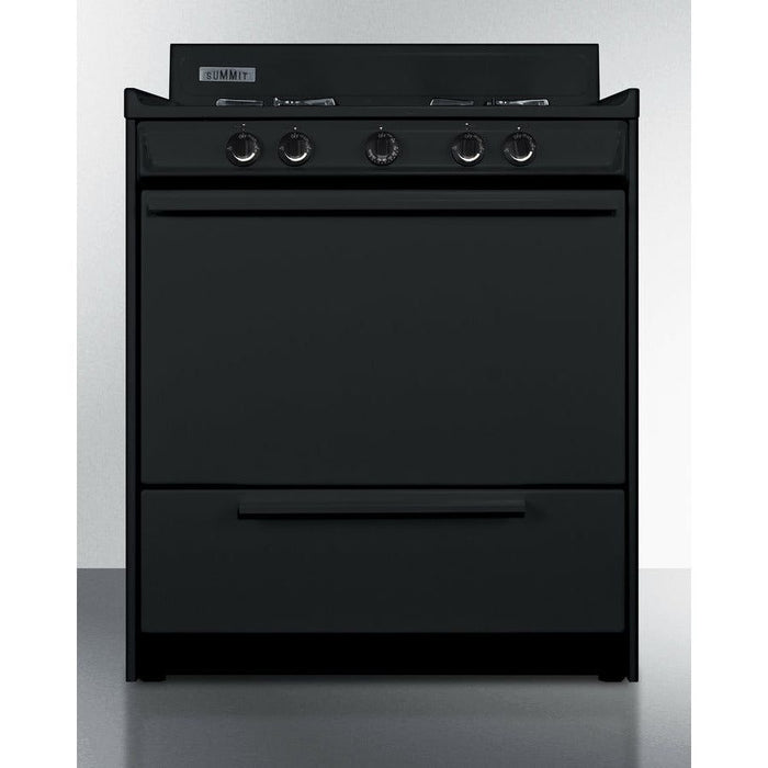 Summit Ranges Summit 30" Wide Gas Range, Open Burners with 4-Open Burners, 3.69 Cu. Ft. Oven Capacity, Porcelain Cooktop, 2-Wire Racks, Push-To-Turn Knobs, Electronic Ignition - TNM2107C