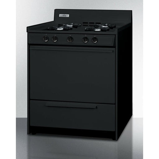 Summit Ranges Summit 30" Wide Gas Range, Open Burners with 4-Open Burners, 3.69 Cu. Ft. Oven Capacity, Porcelain Cooktop, 2-Wire Racks, Push-To-Turn Knobs, Electronic Ignition - TNM2107C