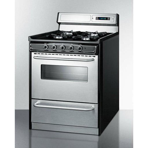 Summit Ranges Summit 30" Wide Gas Range, Open Burners with Natural Gas, 4 Open Burners, 3.69 cu. ft. Total Oven Capacity, Viewing Window, Broiler Drawer - TNM2