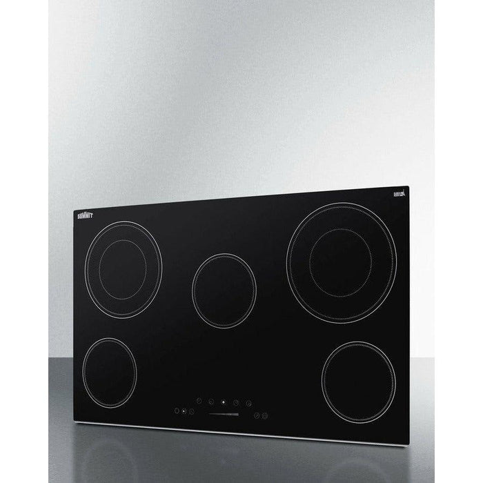 Summit 36 in. Wide 208-240V 5-Burner Radiant Cooktop with 5 Elements, Hot Surface Indicator, ADA Compliant, ETL Safety Listed, Child Lock, Residual Heat Indicator Light, Digital Touch Controls, EuroKera Glass Surface - CR5B36T
