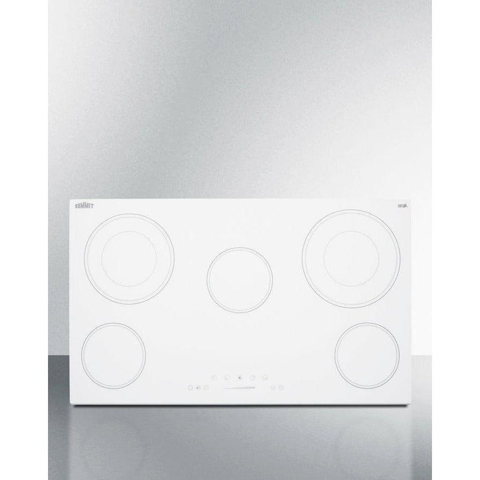 Summit 36 in. Wide 208-240V 5-Burner Radiant Cooktop with 5 Elements, Hot Surface Indicator, ADA Compliant, ETL Safety Listed, Child Lock, Residual Heat Indicator Light, Digital Touch Controls, EuroKera Glass Surface - CR5B36T