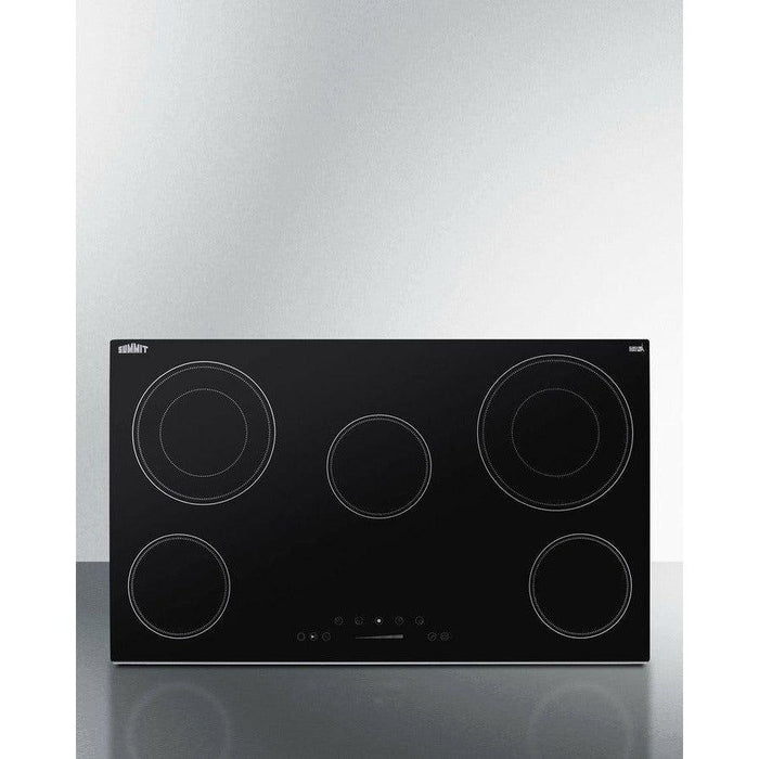 Summit 36 in. Wide 208-240V 5-Burner Radiant Cooktop with 5 Elements, Hot Surface Indicator, ADA Compliant, ETL Safety Listed, Child Lock, Residual Heat Indicator Light, Digital Touch Controls, EuroKera Glass Surface - CR5B36T