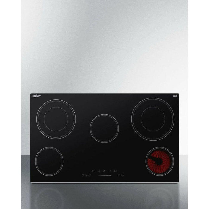 Summit 36 in. Wide 208-240V 5-Burner Radiant Cooktop with 5 Elements, Hot Surface Indicator, ADA Compliant, ETL Safety Listed, Child Lock, Residual Heat Indicator Light, Digital Touch Controls, EuroKera Glass Surface - CR5B36T