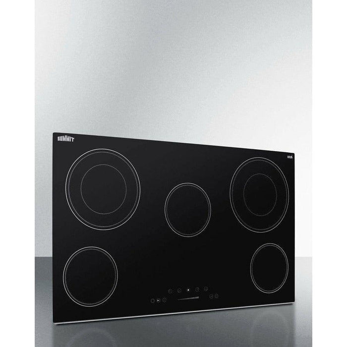 Summit 36 in. Wide 208-240V 5-Burner Radiant Cooktop with 5 Elements, Hot Surface Indicator, ADA Compliant, ETL Safety Listed, Child Lock, Residual Heat Indicator Light, Digital Touch Controls, EuroKera Glass Surface - CR5B36T