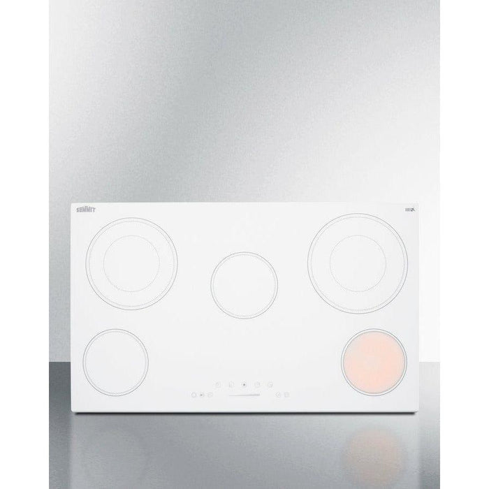 Summit 36 in. Wide 208-240V 5-Burner Radiant Cooktop with 5 Elements, Hot Surface Indicator, ADA Compliant, ETL Safety Listed, Child Lock, Residual Heat Indicator Light, Digital Touch Controls, EuroKera Glass Surface - CR5B36T
