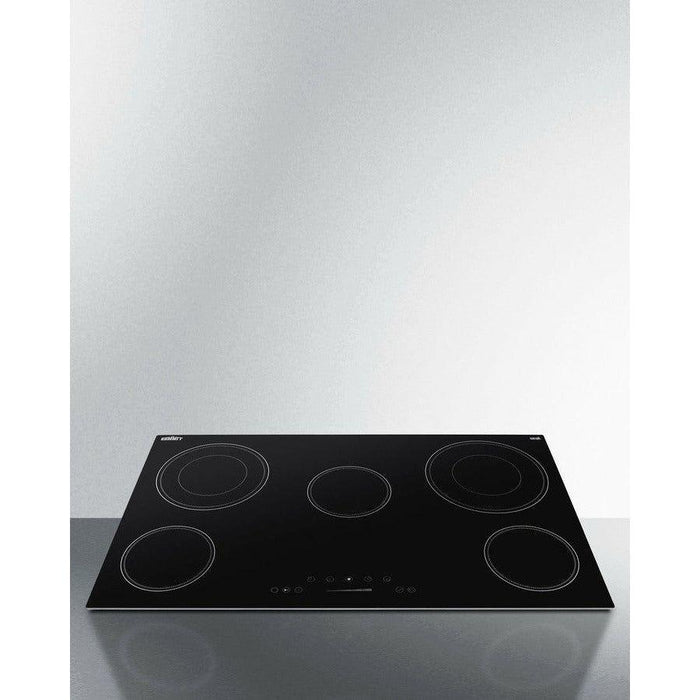 Summit 36 in. Wide 208-240V 5-Burner Radiant Cooktop with 5 Elements, Hot Surface Indicator, ADA Compliant, ETL Safety Listed, Child Lock, Residual Heat Indicator Light, Digital Touch Controls, EuroKera Glass Surface - CR5B36T