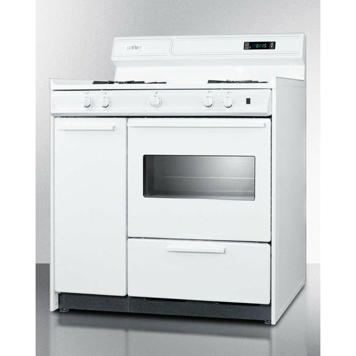 Summit 36 in. Wide Gas Range with Lower Broiler, Side Storage and Electronic Ignition: White - WNM4307