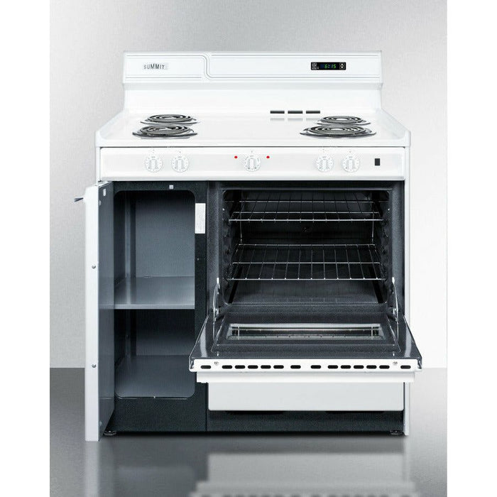 Summit Ranges Summit 36" Wide Electric Coil Top Range with Oven Window, Side Storage and Clock - WEM430KW