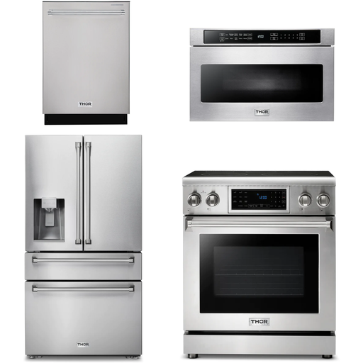 Thor Kitchen Kitchen Appliance Packages Thor Kitchen 30 In. Electric Range, Microwave Drawer, Refrigerator with Water and Ice Dispenser, Dishwasher Appliance Package