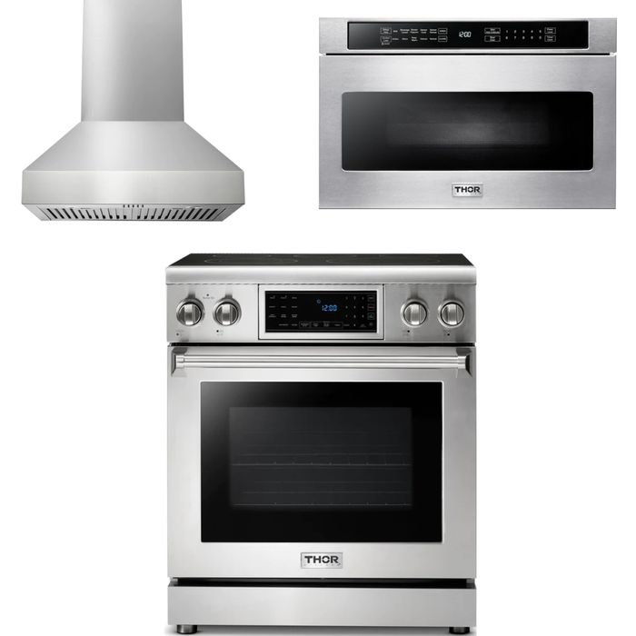 Thor Kitchen 30 In. Electric Range, Range Hood, Microwave Drawer Appliance Package