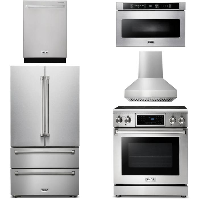 Thor Kitchen Kitchen Appliance Packages Thor Kitchen 30 In. Electric Range, Range Hood, Microwave Drawer, Refrigerator, Dishwasher Appliance Package
