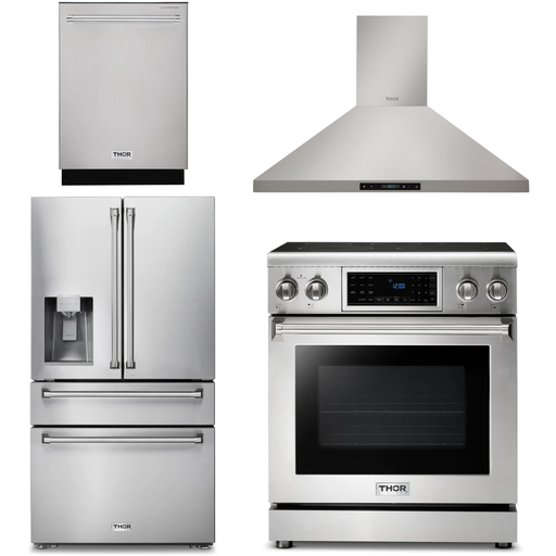 Thor Kitchen Kitchen Appliance Packages Thor Kitchen 30 In. Electric Range, Range Hood, Refrigerator with Water and Ice Dispenser, Dishwasher Appliance Package