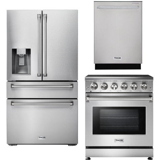 Thor Kitchen Kitchen Appliance Packages Thor Kitchen 30 In. Electric Range, Refrigerator with Water and Ice Maker, Dishwasher Appliance Package