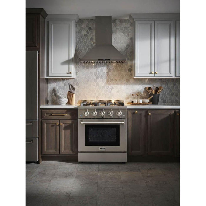 Thor Kitchen 30 in. Gas Burner/Electric Oven Range and Range Hood Appliance Package