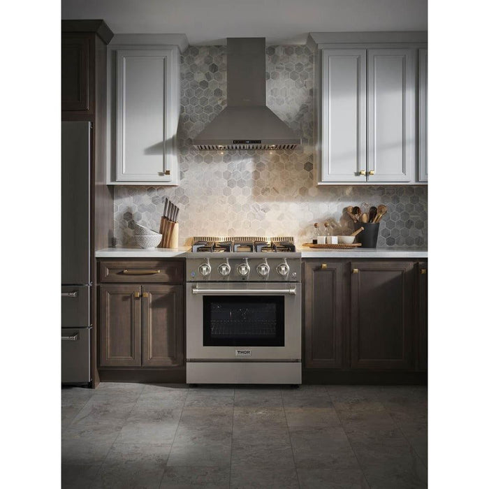 Thor Kitchen Kitchen Appliance Packages Thor Kitchen 30 in. Gas Burner/Electric Oven Range, Range Hood, Microwave Drawer Appliance Package