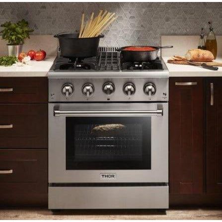 Thor Kitchen Kitchen Appliance Packages Thor Kitchen 30 in. Gas Burner/Electric Oven Range, Range Hood, Microwave Drawer Appliance Package