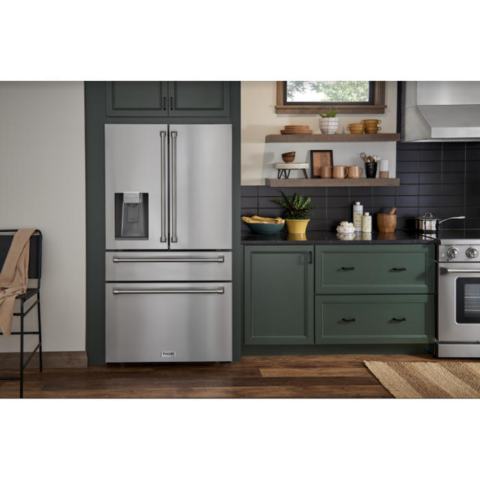 Thor Kitchen Kitchen Appliance Packages Thor Kitchen 30 In. Gas Burner/Electric Oven Range, Range Hood, Refrigerator with Water and Ice Dispenser, Dishwasher, Wine Cooler Appliance Package