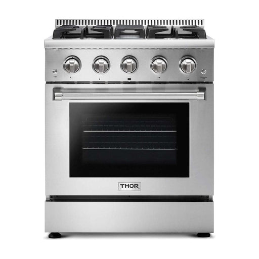 Thor Kitchen 30 In. Gas Range, Range Hood, Refrigerator with Water and Ice Dispenser, Dishwasher Appliance Package