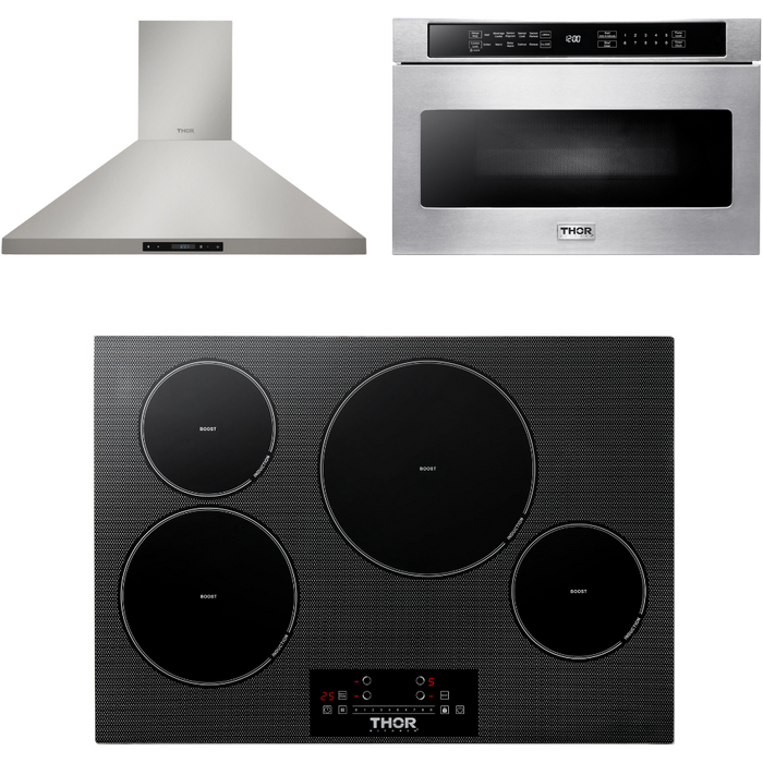 Thor Kitchen 30 In. Induction Cooktop, Range Hood, Microwave Drawer Appliance Package