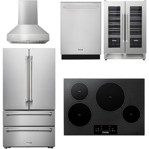 Thor Kitchen Kitchen Appliance Packages Thor Kitchen 30 In. Induction Cooktop, Range Hood, Refrigerator, Dishwasher, Wine Cooler Appliance Package