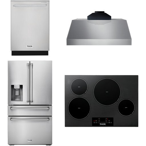 Thor Kitchen Kitchen Appliance Packages Thor Kitchen 30 In. Induction Cooktop, Range Hood, Refrigerator with Water and Ice Dispenser, Dishwasher Appliance Package