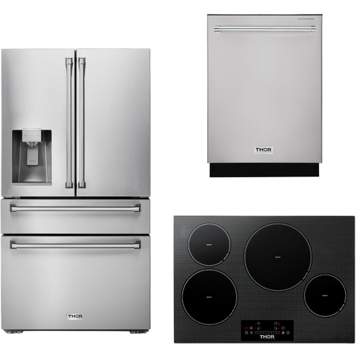 Thor Kitchen 30 In. Induction Cooktop, Refrigerator with Water and Ice Dispenser, Dishwasher Appliance Package