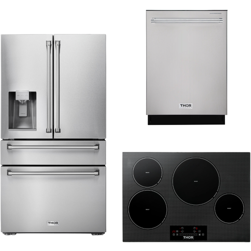 Thor Kitchen Kitchen Appliance Packages Thor Kitchen 30 In. Induction Cooktop, Refrigerator with Water and Ice Dispenser, Dishwasher Appliance Package