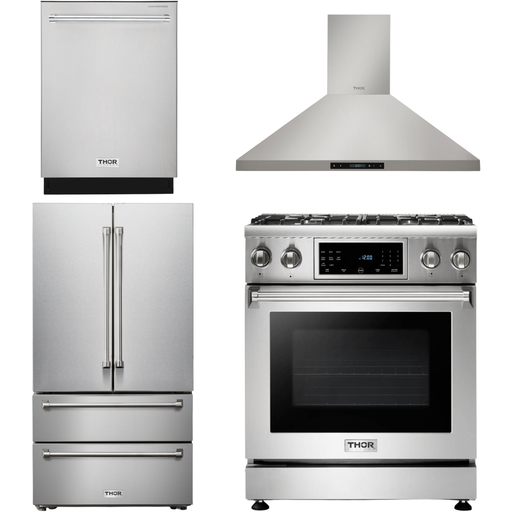 Thor Kitchen 30 In. Natural Gas Range, Range Hood, Refrigerator, Dishwasher Appliance Package