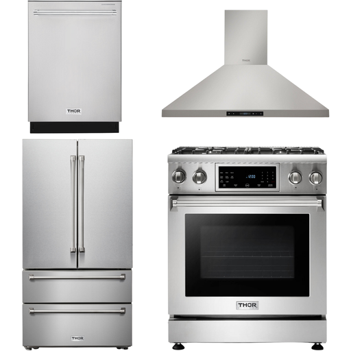 Thor Kitchen Kitchen Appliance Packages Thor Kitchen 30 In. Natural Gas Range, Range Hood, Refrigerator, Dishwasher Appliance Package