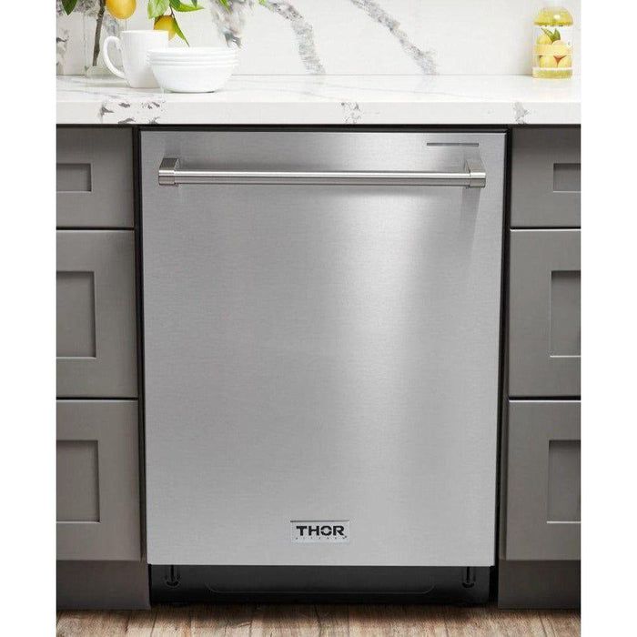 Thor Kitchen 30 in. Natural Gas Range, Range Hood, Refrigerator with Water and Ice Dispenser, Dishwasher Appliance Package