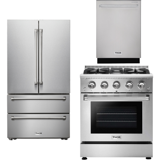 Thor Kitchen Kitchen Appliance Packages Thor Kitchen 30 In. Natural Gas Range, Refrigerator, Dishwasher Appliance Package