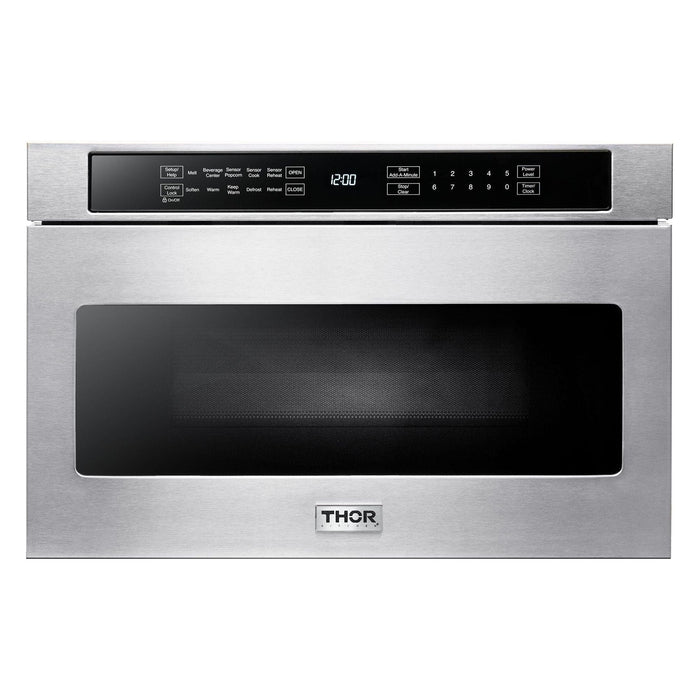 Thor Kitchen 30 In. Professional Natural Gas Range, Range Hood, Microwave Drawer, Refrigerator with Water and Ice Dispenser, Dishwasher, Wine Cooler Appliance Package