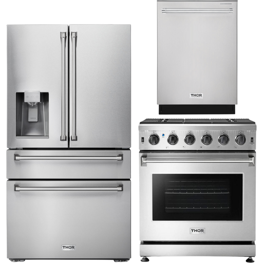 Thor Kitchen Kitchen Appliance Packages Thor Kitchen 30 in. Propane Gas Range, 36 in. Refrigerator with Water and Ice Dispenser, 24 in. Dishwasher Appliance Package