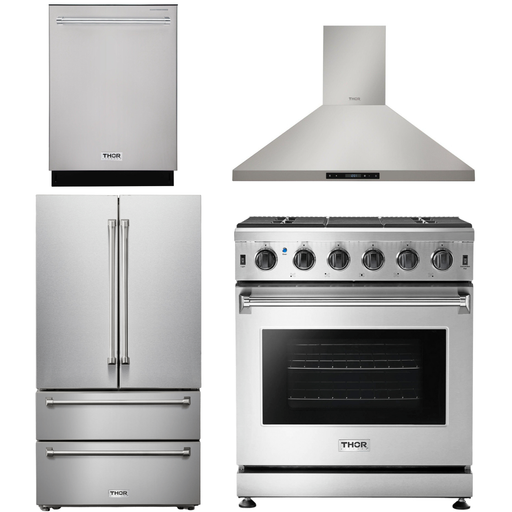 Thor Kitchen 30 In. Propane Gas Range, Range Hood, Dishwasher and Refrigerator Appliance Package