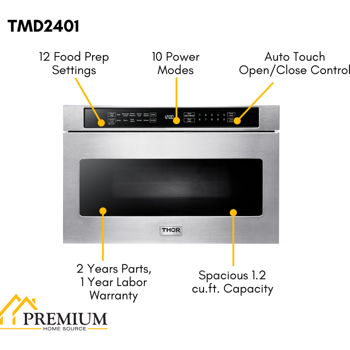 Thor Kitchen 30 In. Propane Gas Range, Range Hood, Microwave Drawer Appliance Package