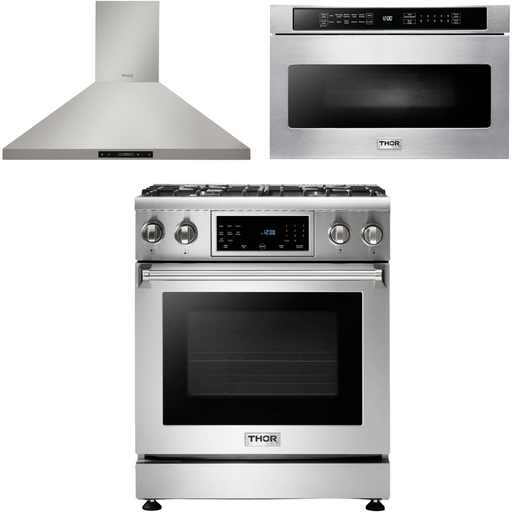 Thor Kitchen Kitchen Appliance Packages Thor Kitchen 30 In. Propane Gas Range, Range Hood, Microwave Drawer Appliance Package