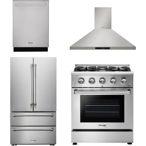 Thor Kitchen 30 In. Propane Gas Range, Range Hood, Refrigerator, Dishwasher Appliance Package