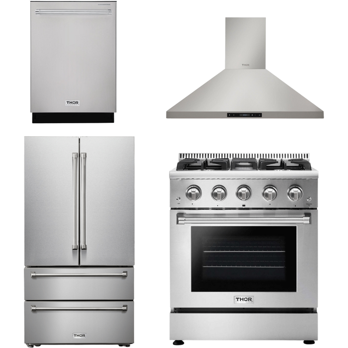Thor Kitchen Kitchen Appliance Packages Thor Kitchen 30 In. Propane Gas Range, Range Hood, Refrigerator, Dishwasher Appliance Package