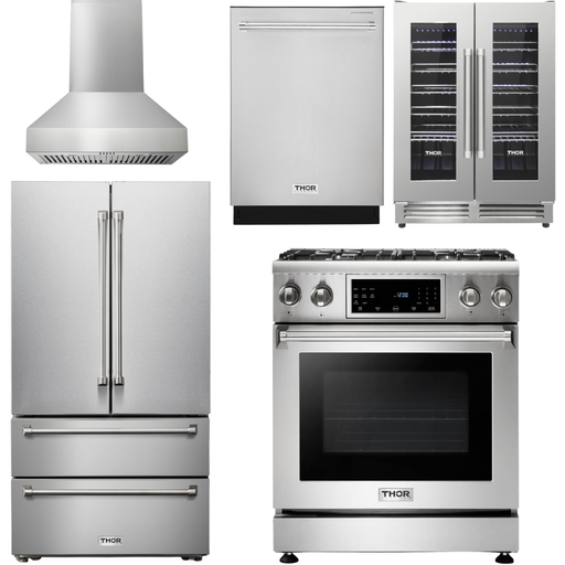 Thor Kitchen Kitchen Appliance Packages Thor Kitchen 30 In. Propane Gas Range, Range Hood, Refrigerator, Dishwasher, Wine Cooler Appliance Package
