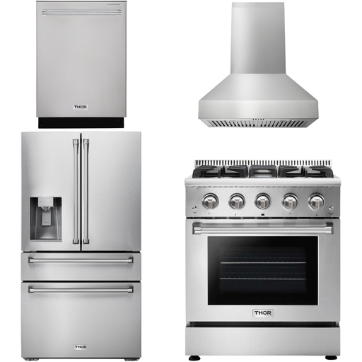 Thor Kitchen Kitchen Appliance Packages Thor Kitchen 30 In. Propane Gas Range, Range Hood, Refrigerator with Water and Ice Dispenser, Dishwasher Appliance Package